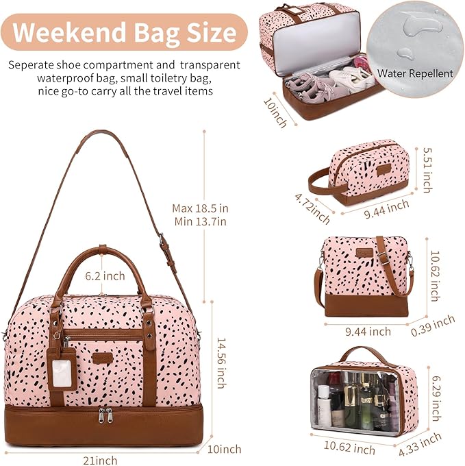 Wogarl Weekender Bags for Women Large Overnight Bag Weekend Travel Duffel Bag Carry on Shoulder with Shoe Compartment Toiletry Bag for Travel Business Gym