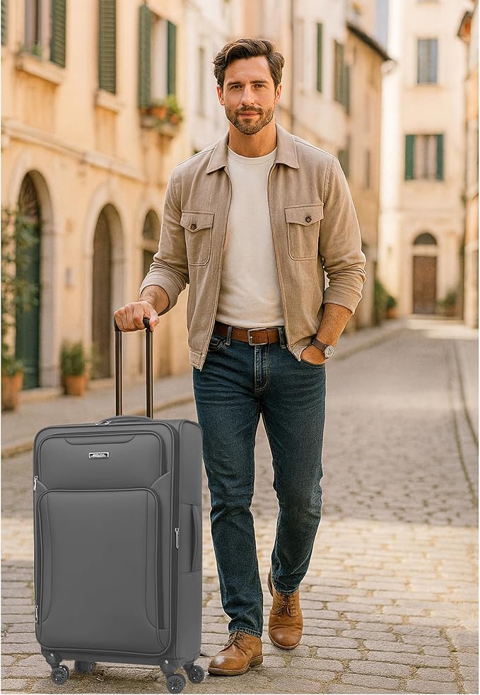 World Traveler Dejuno Jasper 24-Inch Lightweight Expandable Spinner Luggage - Charcoal