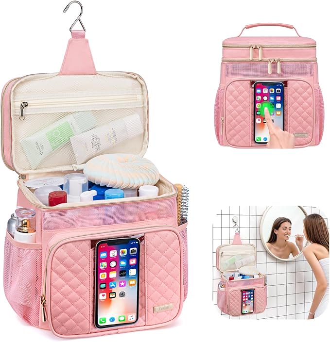 Large Toiletry Bag for Women Men,Bathroom Bag,Water Resistant Shower Bag,Makeup Bag,Portable Shower Caddy for College Dorm,Hanging Travel Toiletry Bag with Transparent Waterproof Phone Pocket