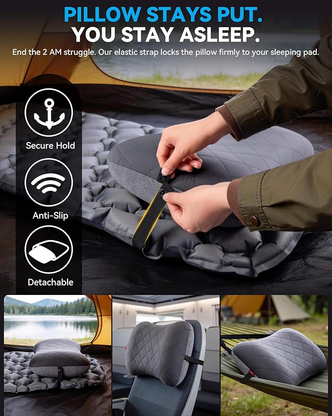 Hikenture Camping Pillow with Removable Cover - Ultralight Inflatable Pillow for Neck Lumbar Support - Upgrade Backpacking Pillow - Washable Travel Air Pillows for Camping, Hiking, Backpacking