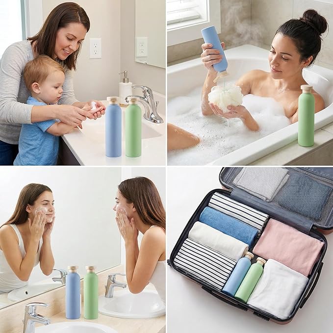 TIESOME 2Pcs 260ml Squeeze Bottles, Refillable Travel Containers Large Empty Dispensing Bottles with Disc Top Flip Cap Portable Leak Proof Bottle for Shampoo, Creams, Lotion, Conditioner