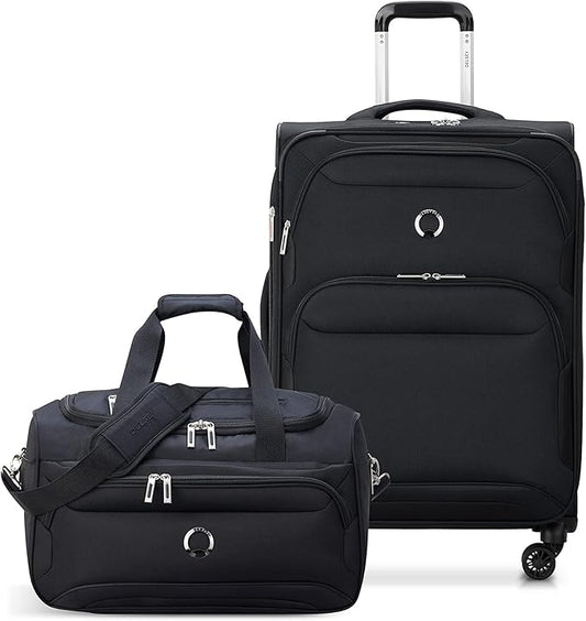 DELSEY PARIS Sky Max 2.0 Softside Expandable Luggage with Spinner Wheels 2 Piece Set, Black (24 Inch/Duffle)