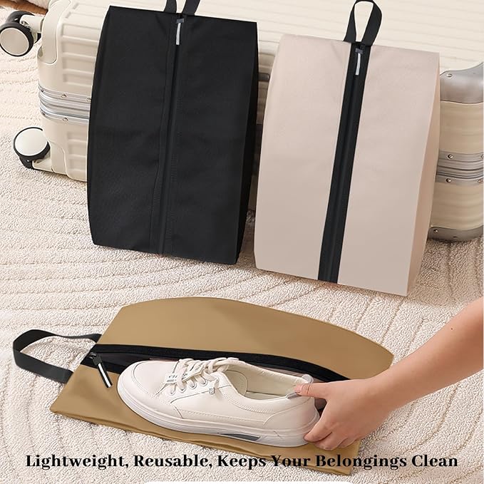 Golf Shoe Bag Large Capacity Oxford Fabric Waterproof Golf Shoes Bag with Zipper and Handle for Portable Packing Sport Shoes Storage Bags for Travel, Running, Gym, Soccer(Beige, 1-Pack)