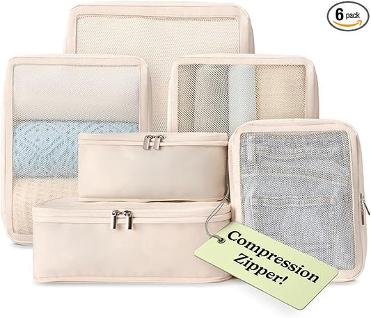 Vandel Space-Saving Compression Packing Cubes for Women, Men, 6-Pack Compressible Carry On Suit Case Organizer Luggage Packing Cubes for Travel Compression Organizer Bags for Luggage, Suitcase Cube