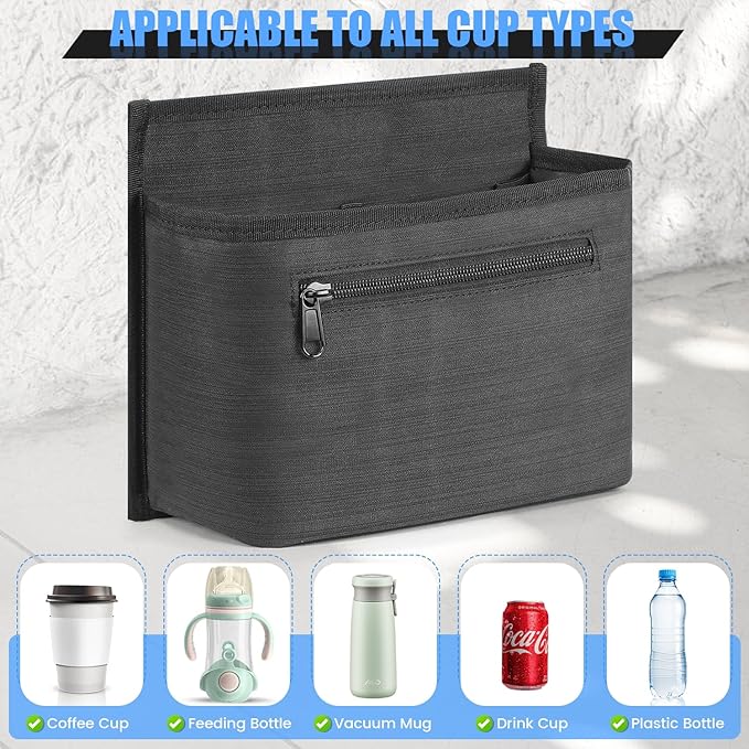 ZHCHG Luggage Travel Cup Holder Attachment for Suitcase Drink Carrier Caddy, Coffee Mug and Tumblers, Traveler Carry on Hands Free Accessory- Gifts for Flight Attendants Travelers Accessories- Black
