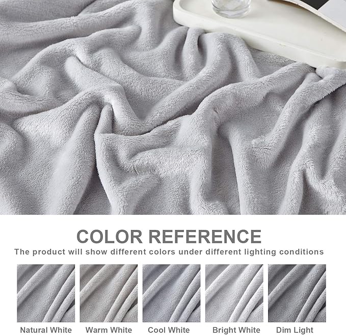Hansleep Fleece Light Grey King Blanket, Super Soft Flannel Fuzzy Plush Cozy Blanket for All Seasons, Light Grey, King 90x108 Inches