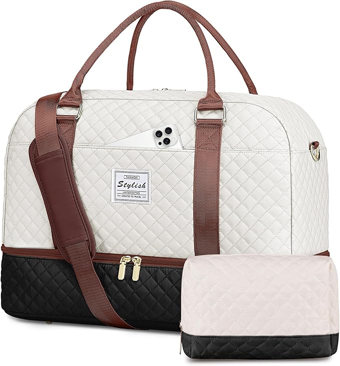 Travel Duffle Bags for Women - Overnight Weekender Bags With Toiletry Bag Carry On Duffel Bags with Shoe Compartment Hospital Bag with Wet Pocket for Labor Delivery Black Brown