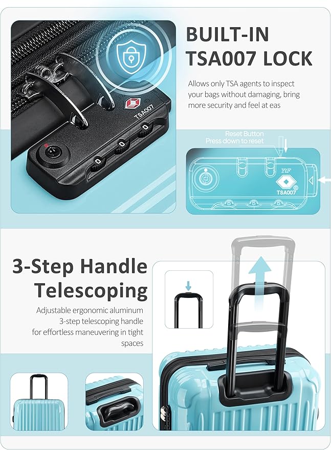 Carry on Luggage - Airline Approved Suitcases with Spinner Wheels, Built-In TSA Lock，Hard Shell Expandable Suitcases
