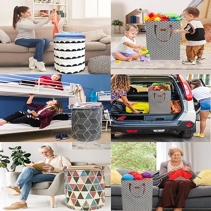 Waterproof Laundry Hamper Collapsible Laundry Basket Leather Handle Laundry Bag Large Clothes Storage Toy Organization for Bathroom Bedroom Laundryroom College Dorms (Hege-003)