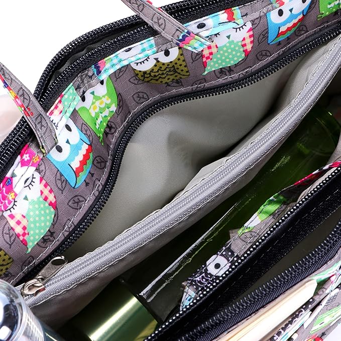 BTSKY Printing Handbag Organizers Inside Purse Insert - High Capacity 13 Pockets Bag Tote Organizer with Handle (Owl)