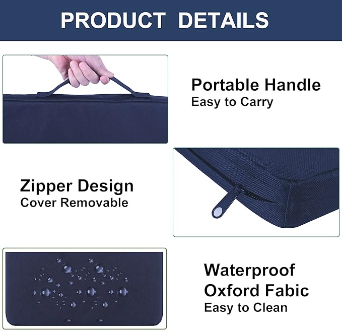 Stadium Seat Cushions, Portable Bleacher Cushions with Handle, Waterproof Oxford Fabric, Zipper Design (Blue - 3 Pack)
