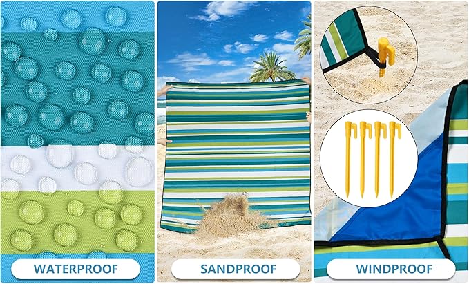 AISPARKY Pocket Beach Blanket Waterproof Sandproof Compact Picnic Mat with Sand Remover, Portable Outdoor Mat for Camping Hiking Travel Festival