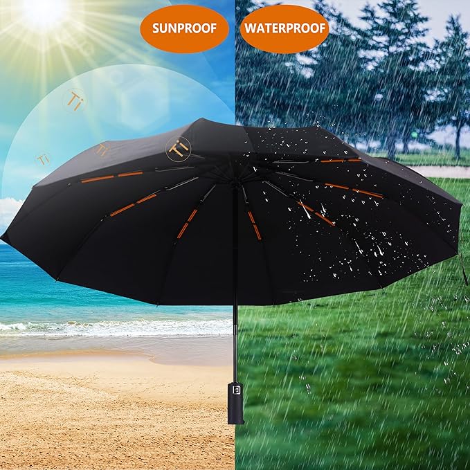 Bluinzi 46 Inch Compact Umbrellas for Rain - Travel Small Umbrella - Automatic Folding Umbrella - Windproof Portable Umbrella, Double 10-rib