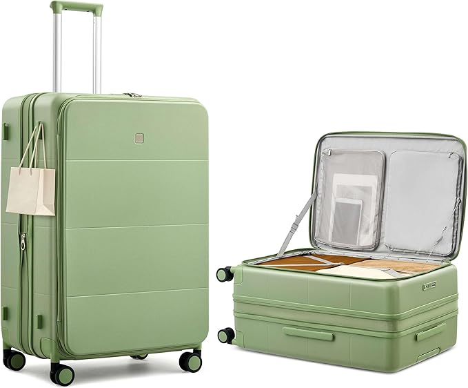 MILADA 28 Inch Large Checked Luggage, Expandable Hardshell Suitcase with 360° Spinner Wheels & TSA Lock, Durable Extra Large Rolling Trunk for Travel, International Vacation, Bamboo Green