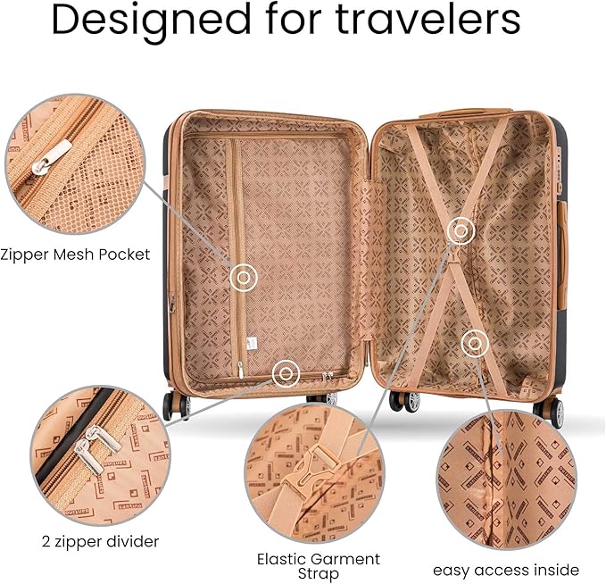 Santino Luggage Sets 3 Piece Carry On Luggage Set 20 Inch Hardshell & Lightweight PP Luggage Suitcase with Detachable Spinner Wheels & TSA Lock 20" Suitcase with Duffel & U-shaped pillow