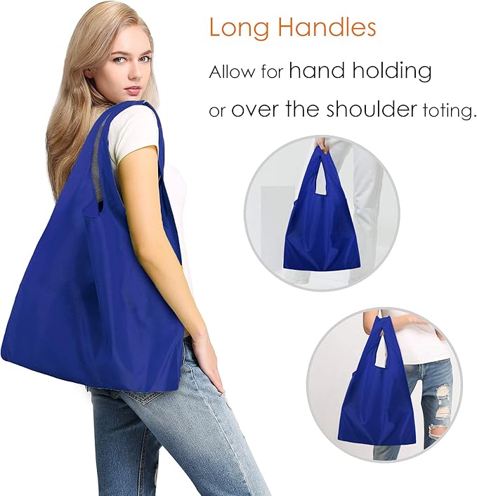 BeeGreen Blue Reusable Grocery Bags Wholesale Blue Reusable Kitchen Bags Bulk Foldable-Machine Washable with Zipper Storage Pouch 10 Packs