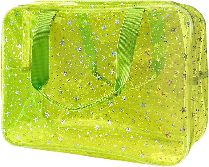 Yellow Star Large Cosmetic Bag and Travel Pouch with Handle,Durable Material,Zipper Design-Ideal for Makeup,Travel Essentials
