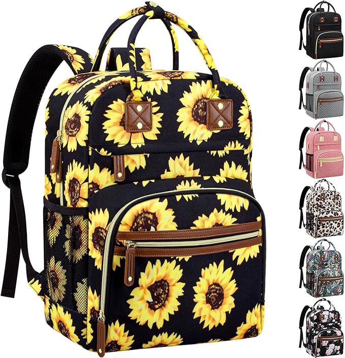 Diaper Bag Backpack Tote for Women Large Capacity, Baby Bag with Insulated Pockets Multifunctional Diaper Bags For Baby Girl Boy Waterproof Baby Bags For Boys Girls Mama Maternity Bag Sunflower