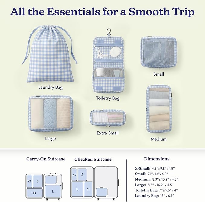 Vandel Space-Saving Compression Packing Cubes for Women with Hanging Toiletry Bag, Laundry Bag, Compressible Carry On Suit Case Organizer Luggage Packing Cubes for Travel Compression Organizer Bags
