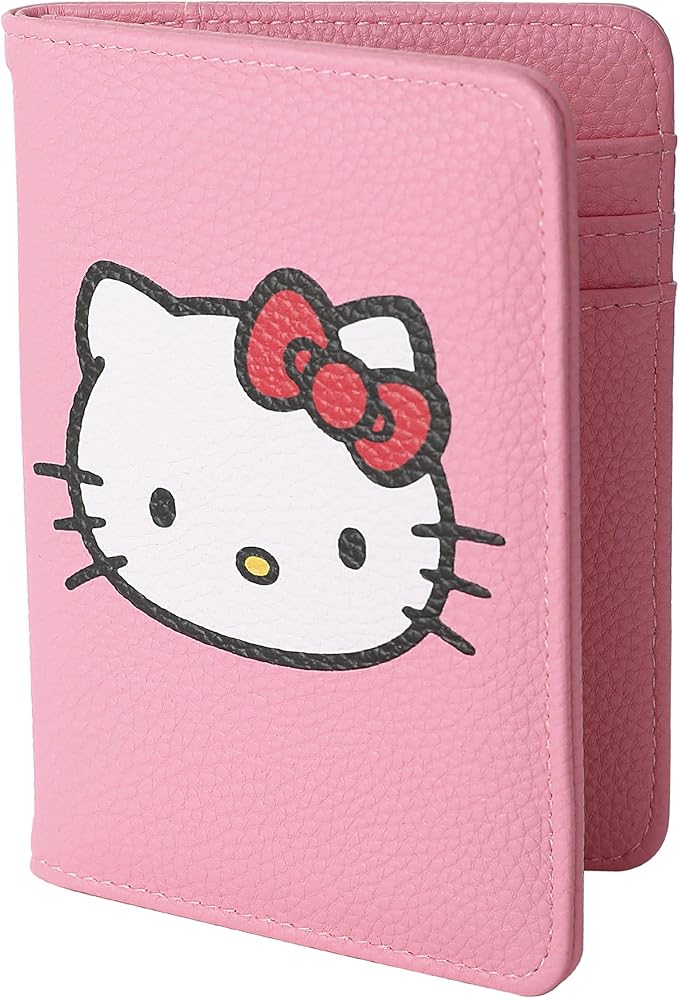 Hello Kitty Pebbled Pink Passport Holder for Travel Official License, Sanrio Passport Cover for Women