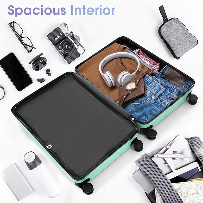 Hardshell Luggage Sets, Lightweight Wave Suitcases with Spinner Wheels, Blue/Black