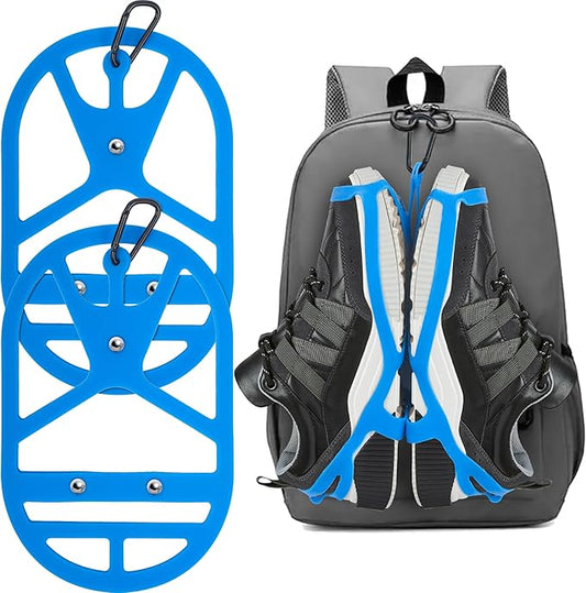 2 Pack Shoe Holster for Backpack with Clip Hanger, Shoe Holder for Sneakers, Cleats, for Travel, Outdoors, Sports (X-Large, Blue)