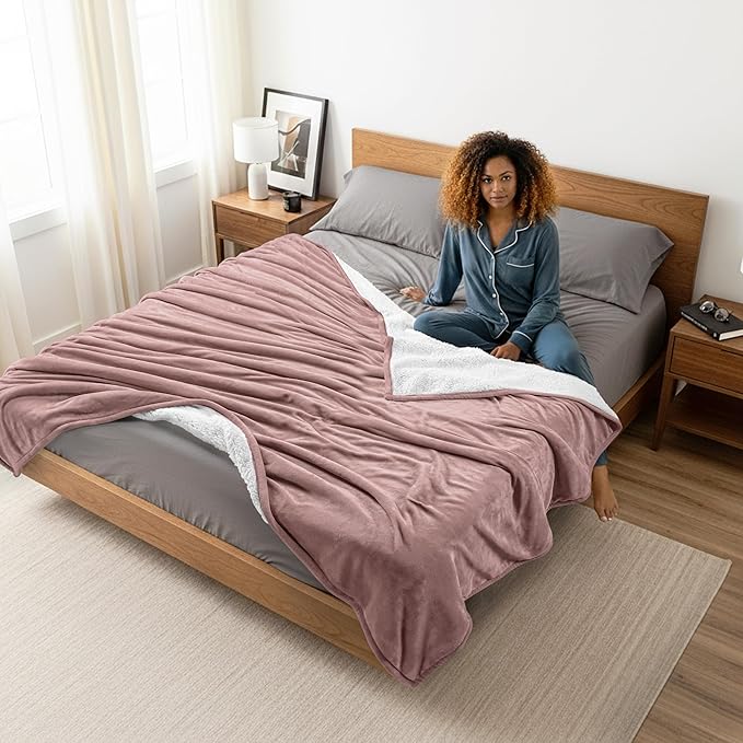 Utopia Bedding Sherpa Blanket California King Size (Rose Pink, 102x96 Inches) - Soft Lightweight Plush Fleece Reversible Blanket for Bed, Sofa, Couch, Camping and Travel