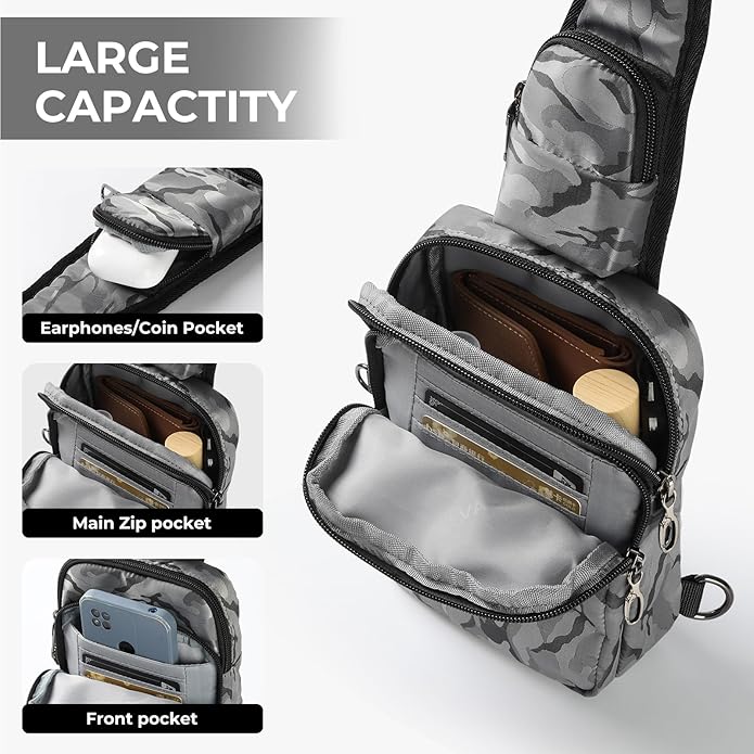 BROADREAM Mini Crossbody Sling Bag, Small Chest Bags Dual Pocket with Zipper Lock, RFID Blocking & Water Resistant Women Men