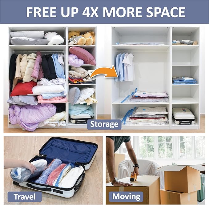 Cozy Essential Vacuum Storage Bags, 80% Compression Vacuum Seal Space Saver Plastic Packaging Bags for Clothes, Blankets, Pillow, Bedding, Comforters, Sealer Clothing Storage,4 XXL Jumbo