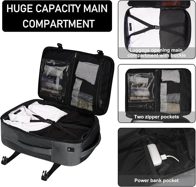 ECOHUB Travel Backpack 18x14x8 Spirit Airlines Personal Item Bag Carry On Backpack 13 Pockets Large Work Casual Daypack for men Airline Approved Waterproof Gym Backpack with Charging Port, Light Grey