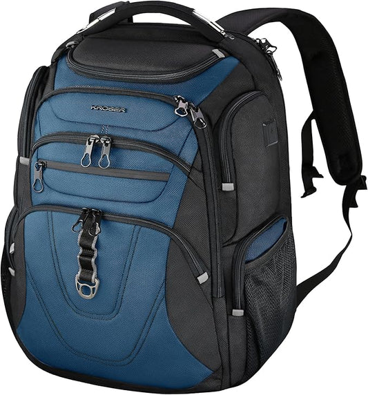 KROSER Friendly Travel Laptop Backpack 18.4 inch XXXL Gaming Backpack Water-Repellent College Daypack Business Backpack with RFID Pockets & USB Port for Men/Women-Black/Haze Blue