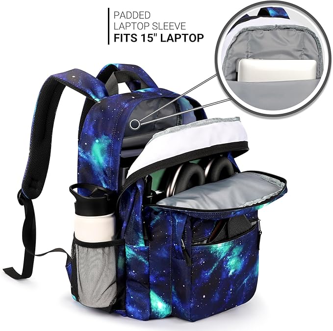 ZORFIN 26L Backpack for College, and Travel: Water Resistant Bookbag - Cyberspace Galaxy