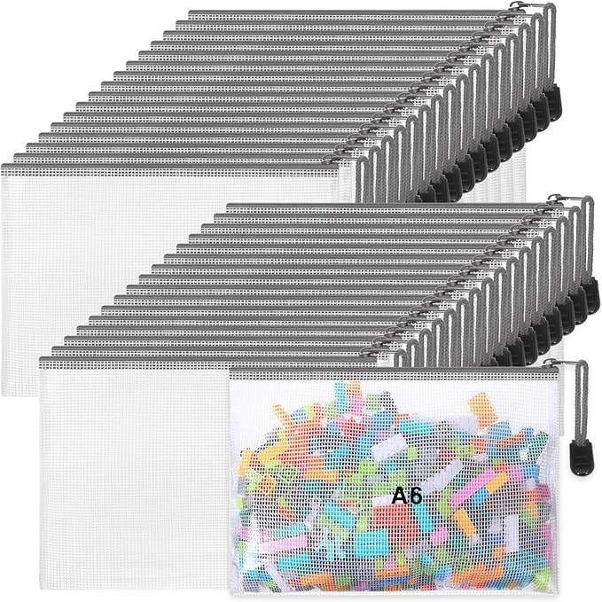 Jetec 32 Pcs Mesh Zipper Bags Toy Storage Bikini Organizer Bag Bolsas Para Guardar Trajes De Bano Waterproof Zipper Reusable Pouch Puzzle Multipurpose for Storage Office(Grey,7.5 x 5 Inch)