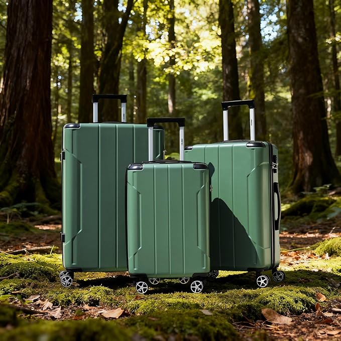 Merax Luggage Sets 3-Piece Hardshell with Spinner Wheels Lightweight Suitcase with Corner Guards (Green, 20/24/28)