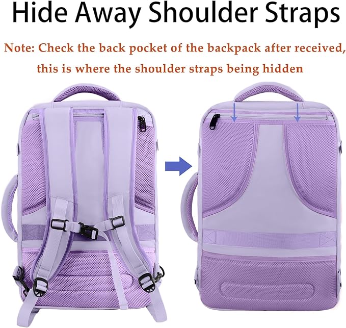 MATEIN Carry on Backpack for Women, 40L Heavy Duty Travel Backpack Airplane Approved, Expandable Simple Fashion Daypack, Frequent Traveler Gifts, Light Purple