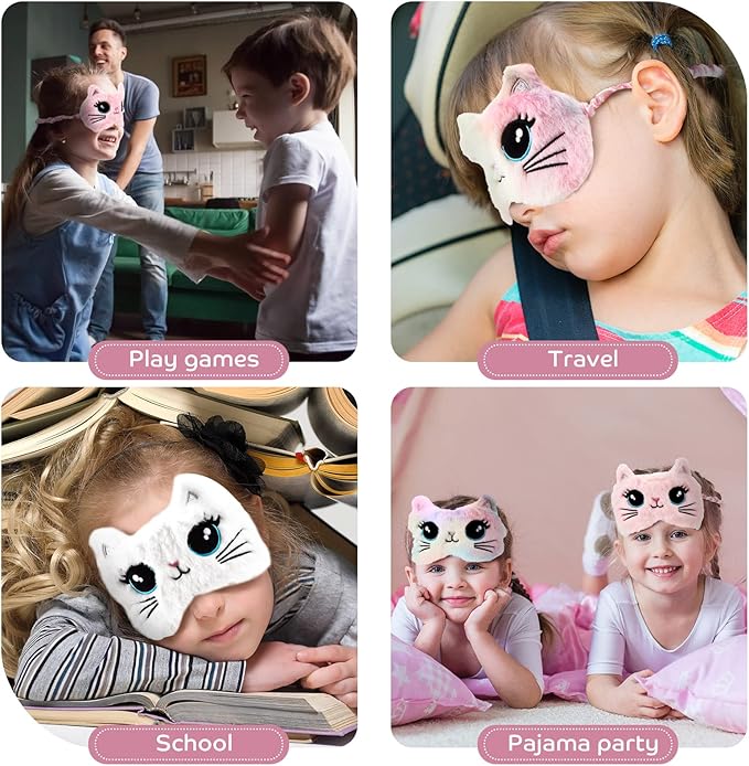 Geyoga Sleep Mask for Kids, Girls Plush Sleeping Eye Cover Soft Eye Blindfold Cover Animal Shade for Kids(Colorful,Cat Style)