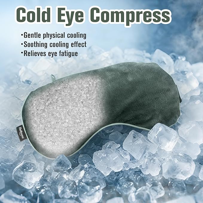Heated Eye Mask, Microwave Moist Warm Compress for Eyes, Cooling Soothing Weighted Eye Mask for Sleeping, Reusable Sleep Eye Mask for Home & Office, Hot and Cold for Eye Relaxation (Grey)