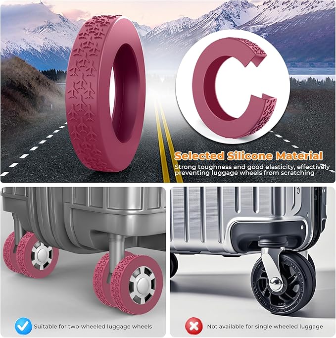 10 Pack Luggage Wheel Covers, 3 Size Protector Cover for 2.09-2.36" Suitcase Spinner Wheels, Upgraded Wear-Resistant, Silent, Shock Absorption Luggage Accessories for Carry-On Travel (Red, M)
