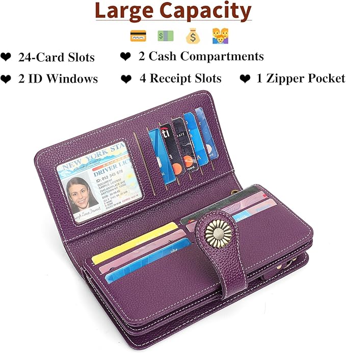 SENDEFN Wallets for Women Leather Credit Card Holder with RFID Blocking Large Capacity Wristlet | with RFID Blocking, Large Capacity, Wristlet, with RFID Blocking, Large Capacity, Wristlet