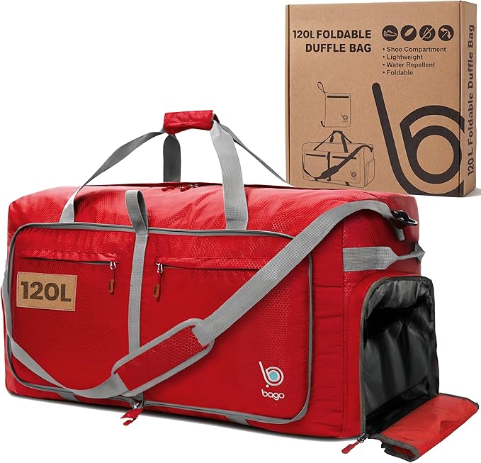 Bago Extra Large Duffle Bag for Travel Women & Men. Durable, Lightweight, Foldable Travel Duffel Bags For Traveling Women. 120L Duffle Bags Use As a Weekender Bag with Shoe Compartment, Checked Duffel