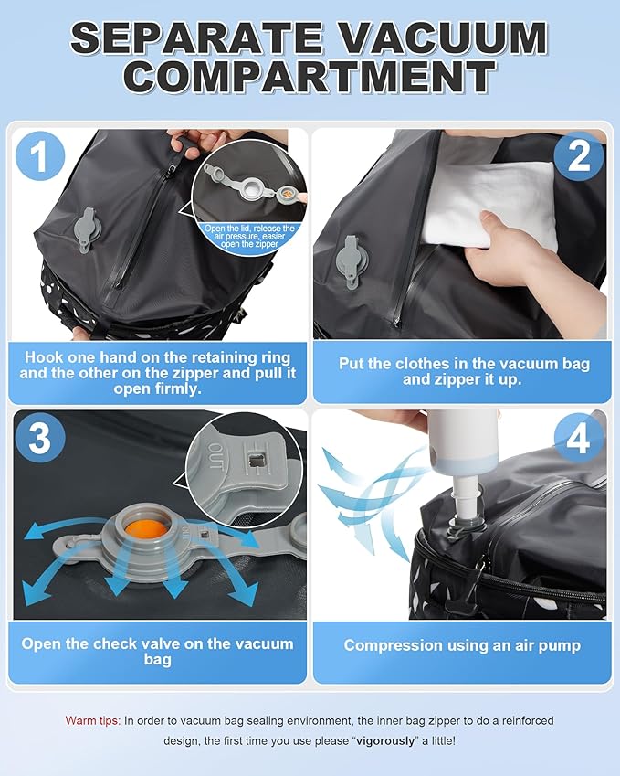 VGCUB Travel Backpack with Vacuum System Carry on 18x14x8 Inches Storage Compression Bags with Electric Pump Work Business Vacpack College Laptop Backpack for Women Men Leafy Black