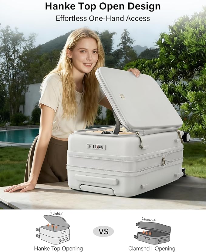 Hanke Hardside Expandable Checked Luggage, 24 Inch Top Opening Trunk Luggages with Spinner Wheels, All-PC Hard Shell Suitcase, Lightweight TSA Checked-Medium(Smoke White, 83L)