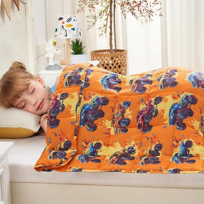 yescool Truck Car Weighted Blanket 3 Pounds Cooling Weighted Lap Blanket, Heavy Blanket for Sleeping, Breathable Weighted Throw Blanket Gifts for 20-40lbs, 36"x48"