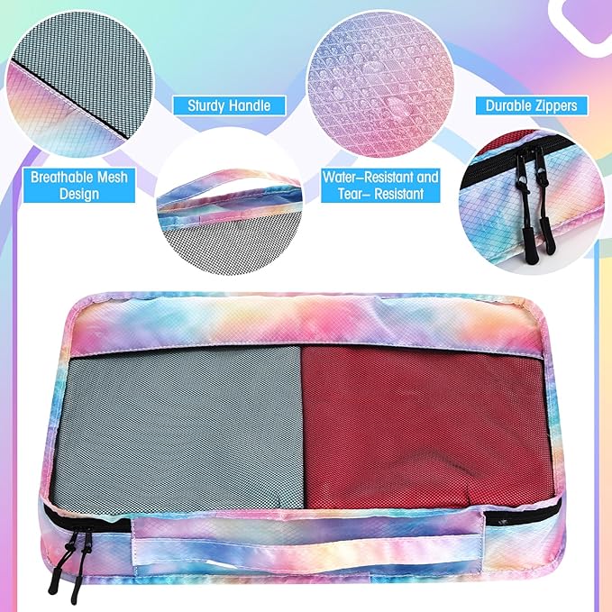 5 Pcs Packing Cubes for Suitcase Large Travel Cubes Carry on Luggage Organizer Bags for Clothes Accessories(M,Watercolor)