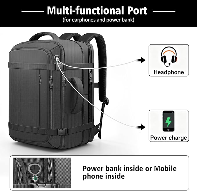 Roomy Carry On Backpack with LifetimeWarranty, Expandable Large Capacity Travel Backpack with USB Cable Port,Fits18.4" Laptop,Water Resistant Anti Theft Carry on Laptop Backpack,Flight Approve,Black