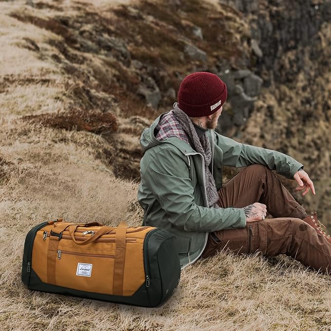 Laripwit Travel Duffle Bag for men 40L Medium Sports Gym Bag with Wet Pocket & Shoes Compartment Weekender Overnight Backpack for Traveling Duffel Bag Backpack for Women, Brown