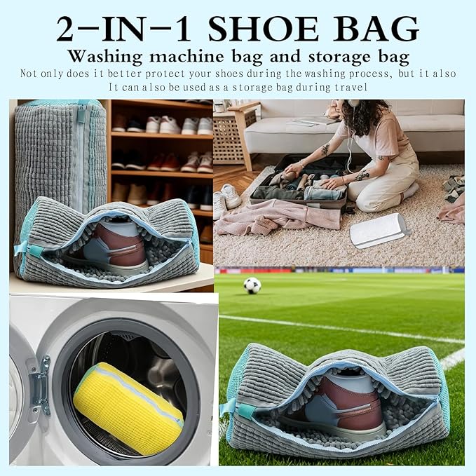 Shoe Washing Bag, Laundry Shoe Bag, Reusable Shoe Washing Bag, 360 ° Deep Cleaning,Suitable for All Shoe Types, With Self-Locking Zipper, 2-pack (White)