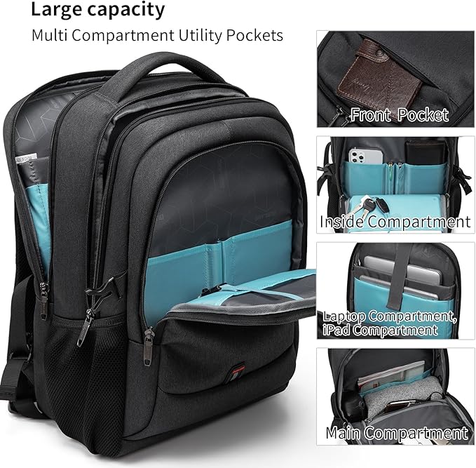 DUSLANG 17 Inch Laptop Backpack for Travel Water Resistant College Backpack for Men/Women Laptop Bag with USB Charging Port and TSA lock,Black