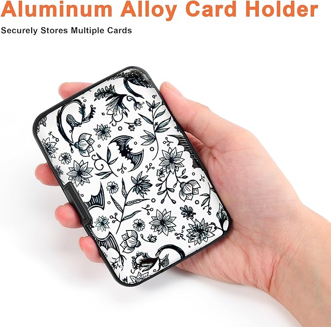 Mayski Credit Card Holder, RFID Blocking, Aluminum Alloy Hard Case, Small Mini Business Metal Wallet for Women Men, Bat