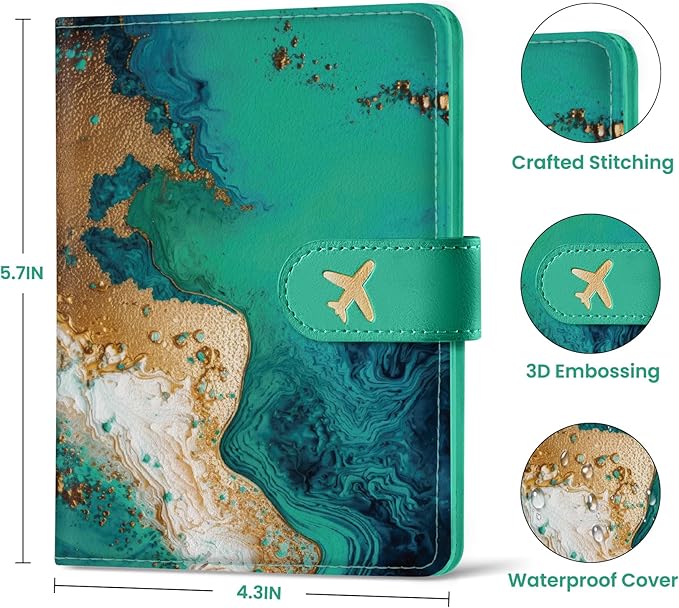 Passport Holder for Travel Essentials, RFID Blocking Leather Cover Wallet with Magnetic Closure, Aesthetic & Cute Passport Book Case for Women and Men - Coastline